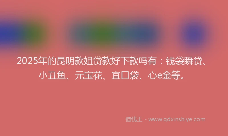 2025年的昆明款姐贷款好下款吗有：钱袋瞬贷、小丑鱼、元宝花、宜口袋、心e金等。