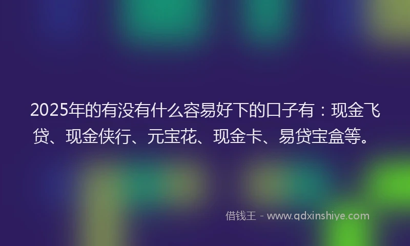 2025年的有没有什么容易好下的口子有：现金飞贷、现金侠行、元宝花、现金卡、易贷宝盒等。
