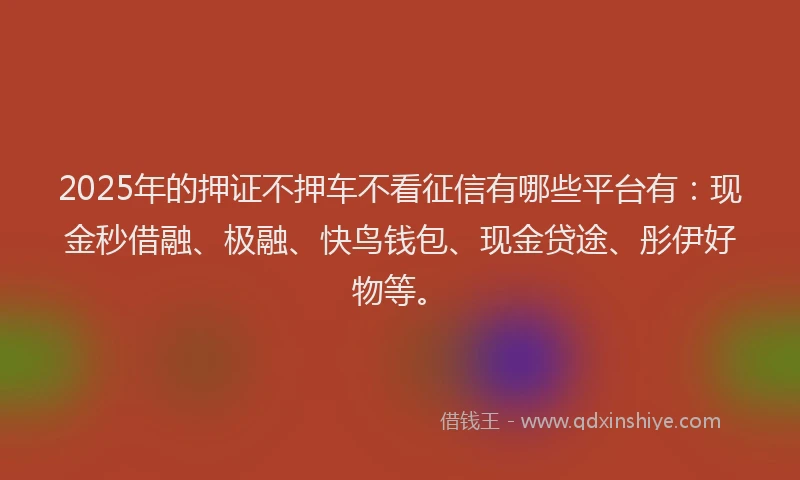 2025年的押证不押车不看征信有哪些平台有：现金秒借融、极融、快鸟钱包、现金贷途、彤伊好物等。