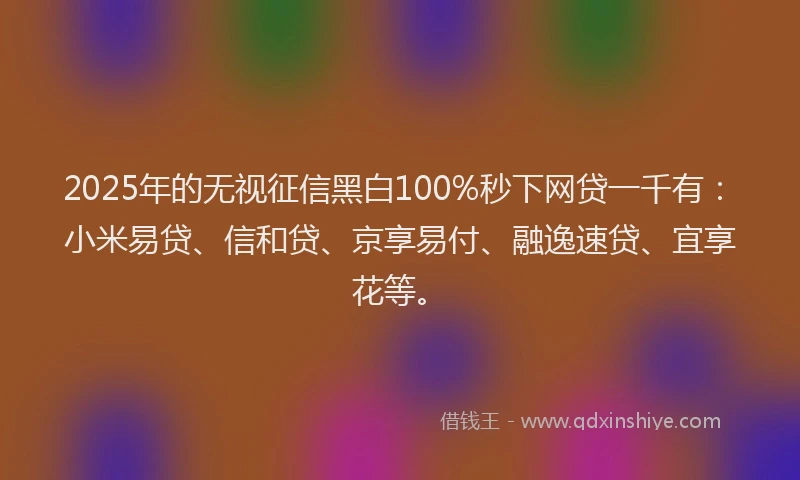 2025年的无视征信黑白100%秒下网贷一千有：小米易贷、信和贷、京享易付、融逸速贷、宜享花等。
