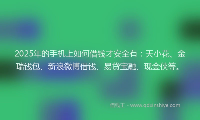 2025年的手机上如何借钱才安全有：天小花、金瑞钱包、新浪微博借钱、易贷宝融、现金侠等。