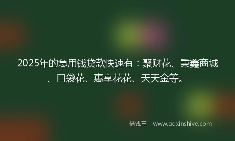 2025年的急用钱贷款快速有：聚财花、秉鑫商城、口袋花、惠享花花、天天金等。