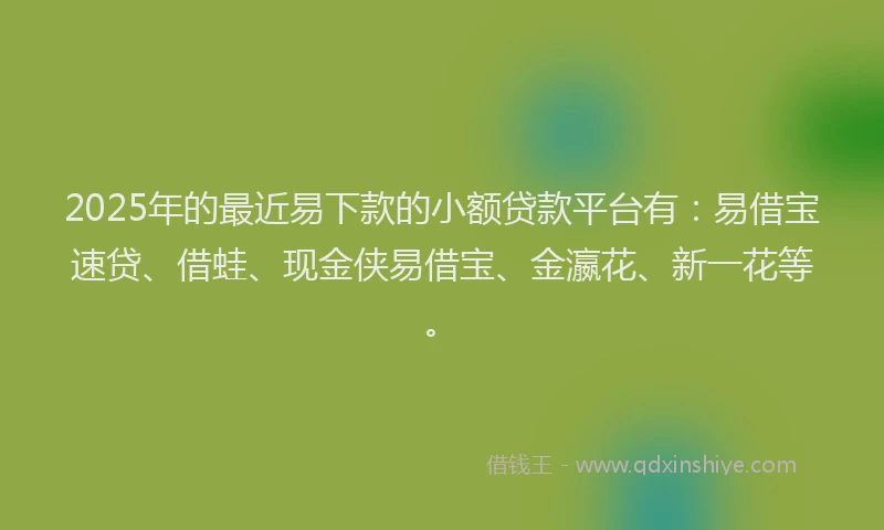 2025年的最近易下款的小额贷款平台有：易借宝速贷、借蛙、现金侠易借宝、金瀛花、新一花等。