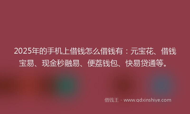 2025年的手机上借钱怎么借钱有：元宝花、借钱宝易、现金秒融易、便荔钱包、快易贷通等。