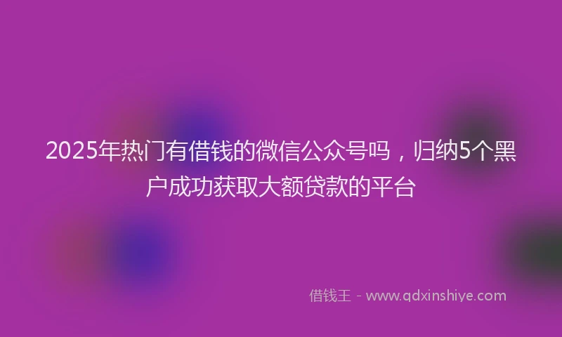 2025年热门有借钱的微信公众号吗，归纳5个黑户成功获取大额贷款的平台