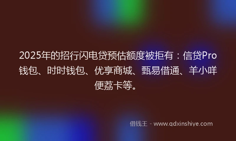 2025年的招行闪电贷预估额度被拒有：信贷Pro钱包、时时钱包、优享商城、甄易借通、羊小咩便荔卡等。