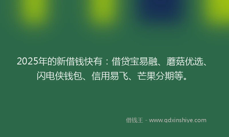 2025年的新借钱快有：借贷宝易融、蘑菇优选、闪电侠钱包、信用易飞、芒果分期等。