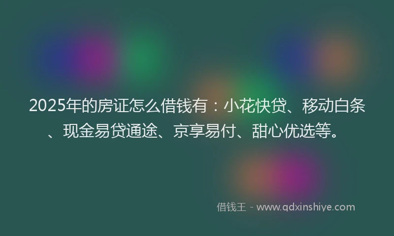2025年的房证怎么借钱有：小花快贷、移动白条、现金易贷通途、京享易付、甜心优选等。