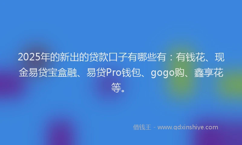 2025年的新出的贷款口子有哪些有：有钱花、现金易贷宝盒融、易贷Pro钱包、gogo购、鑫享花等。