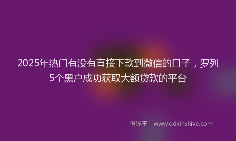 2025年热门有没有直接下款到微信的口子，罗列5个黑户成功获取大额贷款的平台