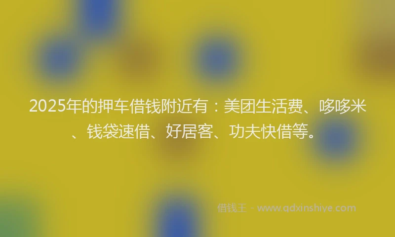 2025年的押车借钱附近有：美团生活费、哆哆米、钱袋速借、好居客、功夫快借等。