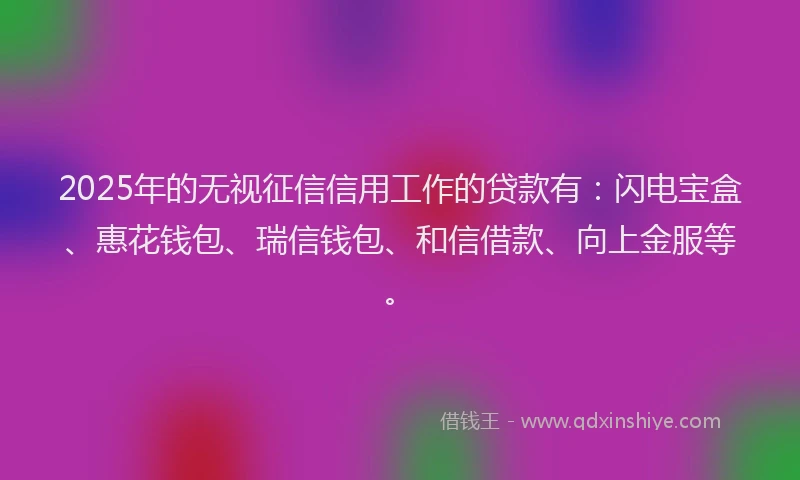 2025年的无视征信信用工作的贷款有：闪电宝盒、惠花钱包、瑞信钱包、和信借款、向上金服等。