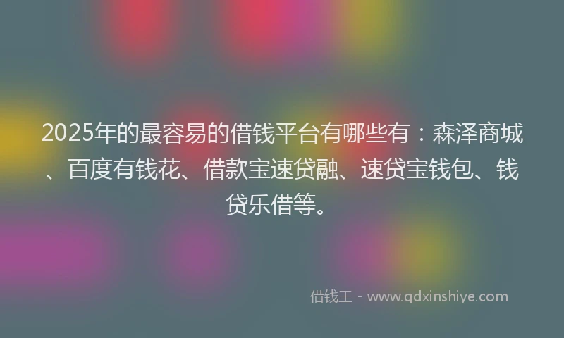 2025年的最容易的借钱平台有哪些有：森泽商城、百度有钱花、借款宝速贷融、速贷宝钱包、钱贷乐借等。