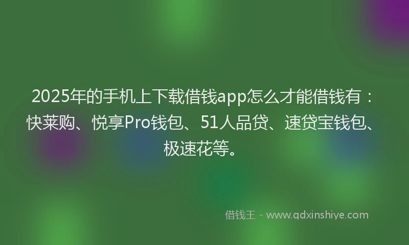 2025年的手机上下载借钱app怎么才能借钱有：快莱购、悦享Pro钱包、51人品贷、速贷宝钱包、极速花等。