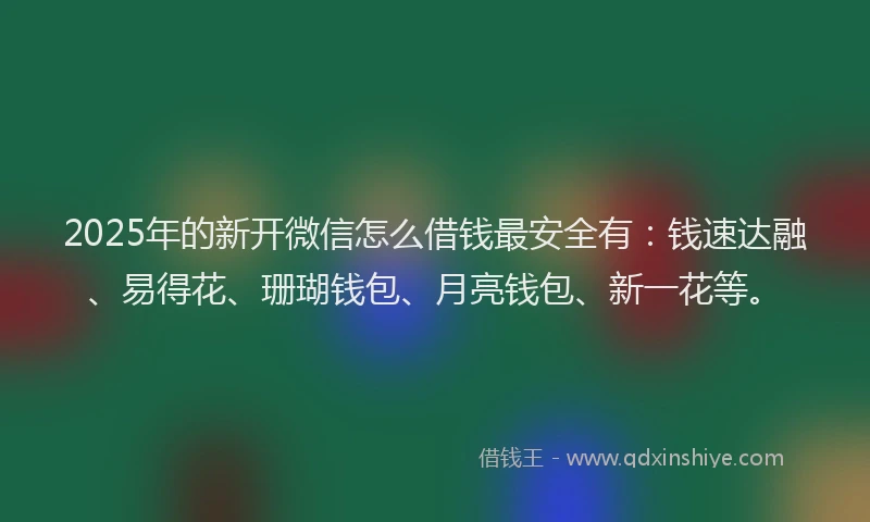 2025年的新开微信怎么借钱最安全有：钱速达融、易得花、珊瑚钱包、月亮钱包、新一花等。