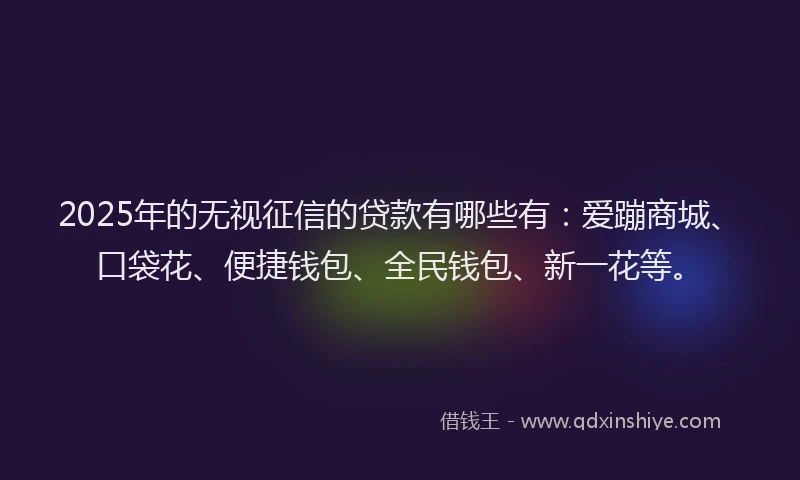 2025年的无视征信的贷款有哪些有：爱蹦商城、口袋花、便捷钱包、全民钱包、新一花等。