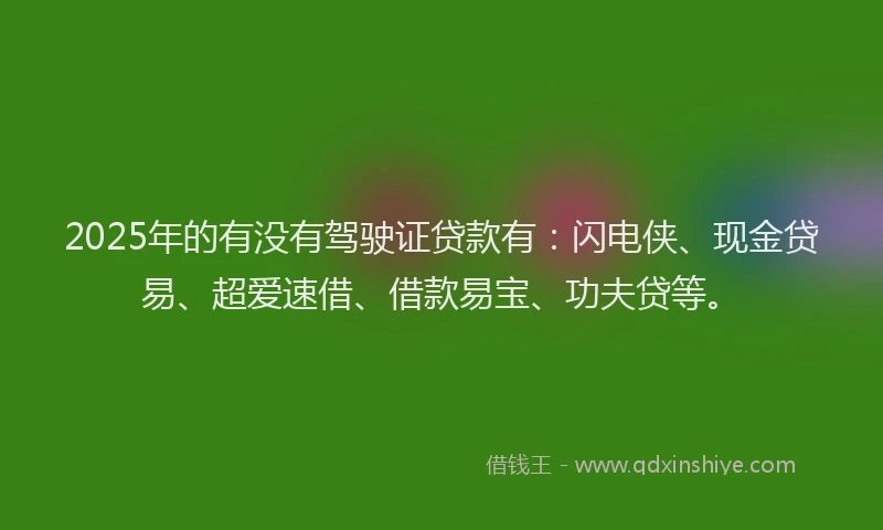 2025年的有没有驾驶证贷款有：闪电侠、现金贷易、超爱速借、借款易宝、功夫贷等。