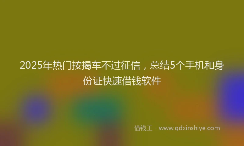 2025年热门按揭车不过征信，总结5个手机和身份证快速借钱软件