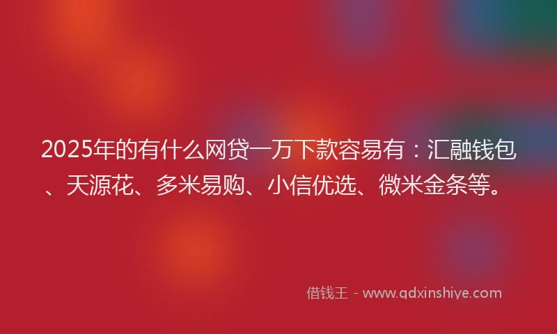 2025年的有什么网贷一万下款容易有：汇融钱包、天源花、多米易购、小信优选、微米金条等。