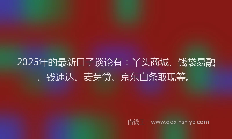2025年的最新口子谈论有：丫头商城、钱袋易融、钱速达、麦芽贷、京东白条取现等。