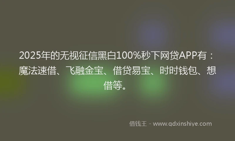2025年的无视征信黑白100%秒下网贷APP有：魔法速借、飞融金宝、借贷易宝、时时钱包、想借等。