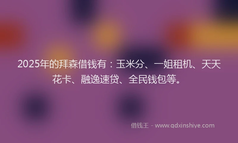 2025年的拜森借钱有：玉米分、一姐租机、天天花卡、融逸速贷、全民钱包等。