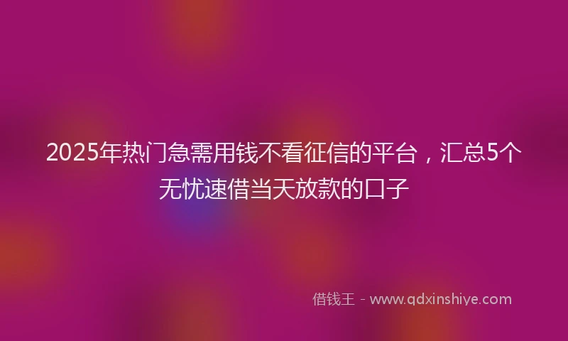 2025年热门急需用钱不看征信的平台，汇总5个无忧速借当天放款的口子
