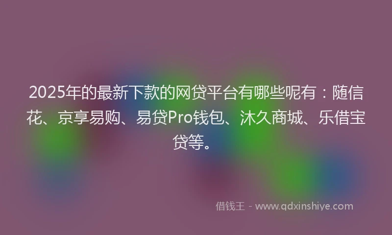 2025年的最新下款的网贷平台有哪些呢有：随信花、京享易购、易贷Pro钱包、沐久商城、乐借宝贷等。