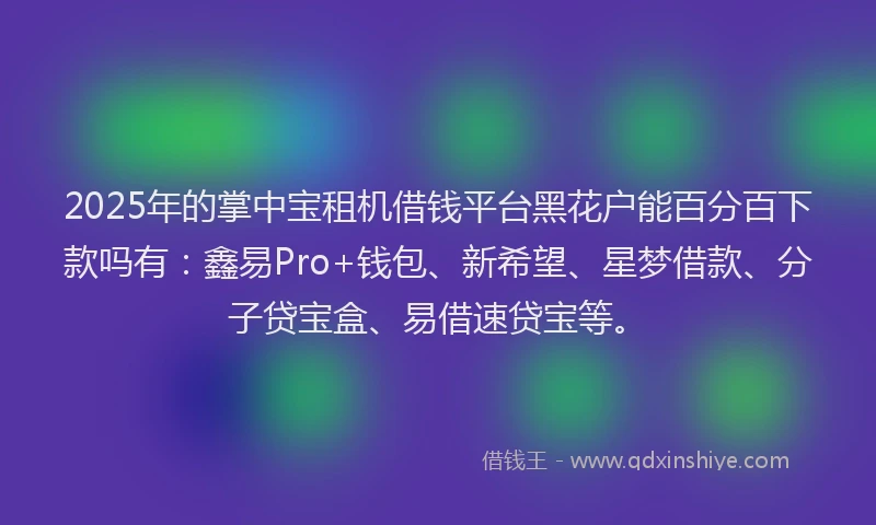 2025年的掌中宝租机借钱平台黑花户能百分百下款吗有：鑫易Pro+钱包、新希望、星梦借款、分子贷宝盒、易借速贷宝等。