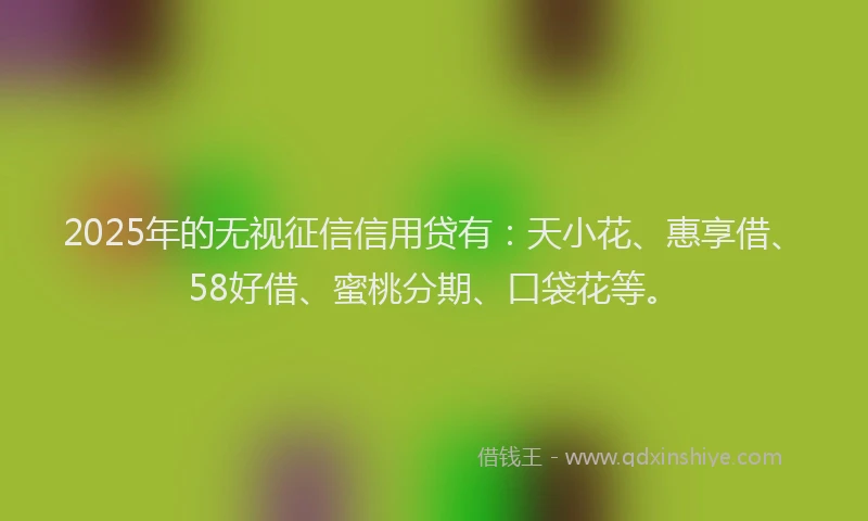 2025年的无视征信信用贷有：天小花、惠享借、58好借、蜜桃分期、口袋花等。