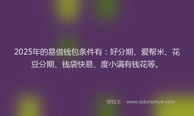 2025年的易借钱包条件有：好分期、爱帮米、花豆分期、钱袋快易、度小满有钱花等。