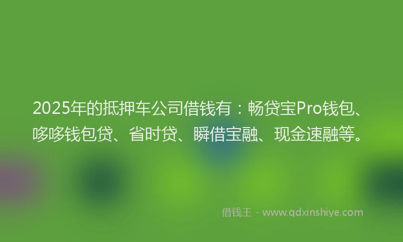 2025年的抵押车公司借钱有：畅贷宝Pro钱包、哆哆钱包贷、省时贷、瞬借宝融、现金速融等。