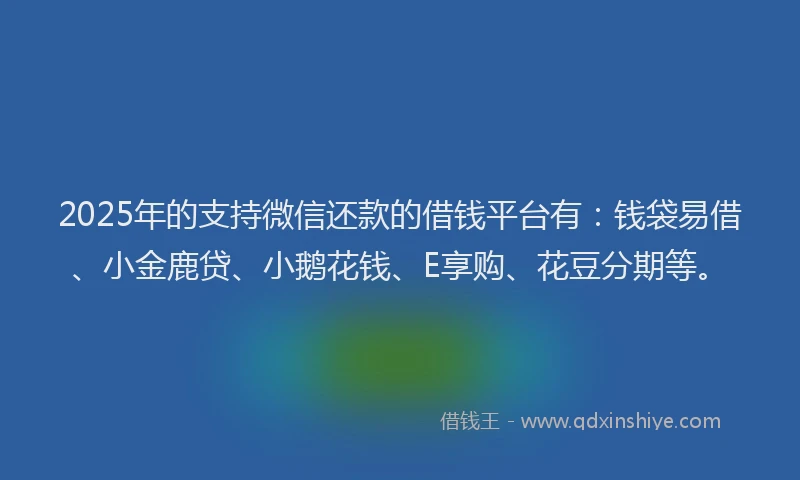2025年的支持微信还款的借钱平台有：钱袋易借、小金鹿贷、小鹅花钱、E享购、花豆分期等。