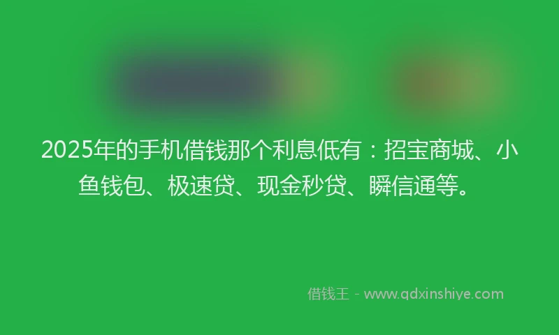 2025年的手机借钱那个利息低有：招宝商城、小鱼钱包、极速贷、现金秒贷、瞬信通等。