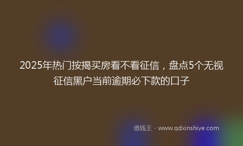 2025年热门按揭买房看不看征信，盘点5个无视征信黑户当前逾期必下款的口子