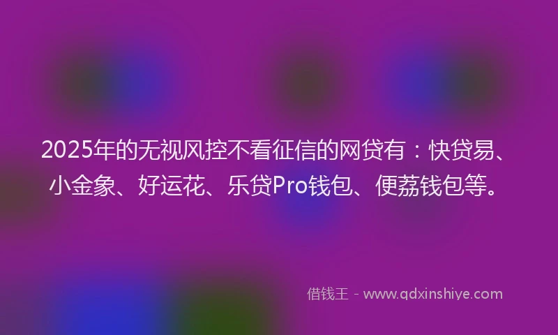 2025年的无视风控不看征信的网贷有：快贷易、小金象、好运花、乐贷Pro钱包、便荔钱包等。