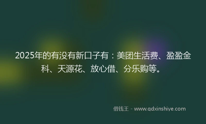 2025年的有没有新口子有：美团生活费、盈盈金科、天源花、放心借、分乐购等。