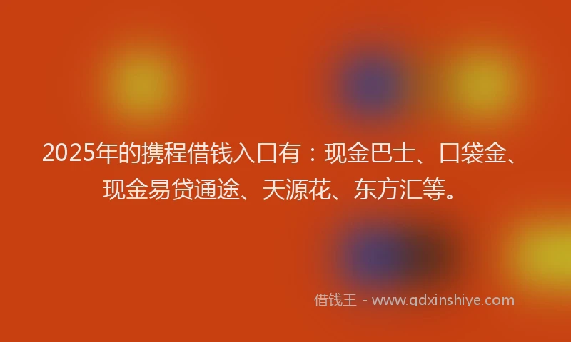 2025年的携程借钱入口有：现金巴士、口袋金、现金易贷通途、天源花、东方汇等。