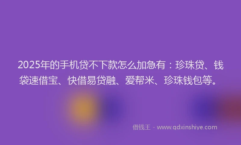 2025年的手机贷不下款怎么加急有：珍珠贷、钱袋速借宝、快借易贷融、爱帮米、珍珠钱包等。