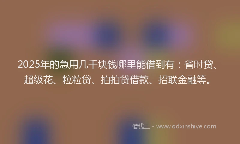 2025年的急用几千块钱哪里能借到有：省时贷、超级花、粒粒贷、拍拍贷借款、招联金融等。