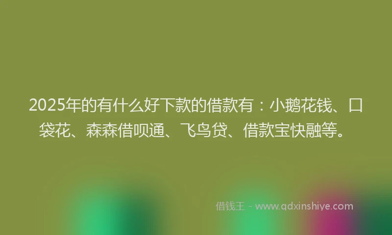 2025年的有什么好下款的借款有：小鹅花钱、口袋花、森森借呗通、飞鸟贷、借款宝快融等。