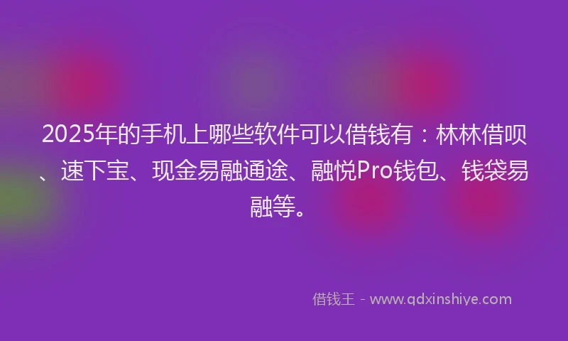 2025年的手机上哪些软件可以借钱有：林林借呗、速下宝、现金易融通途、融悦Pro钱包、钱袋易融等。
