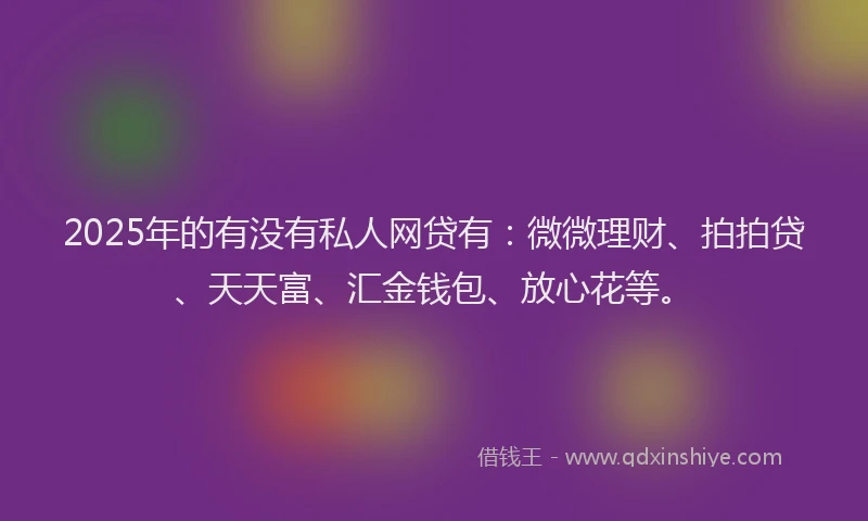 2025年的有没有私人网贷有：微微理财、拍拍贷、天天富、汇金钱包、放心花等。