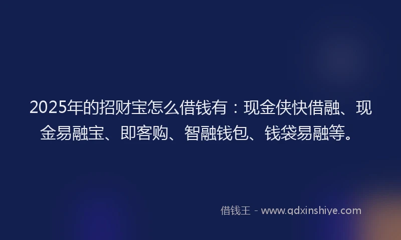 2025年的招财宝怎么借钱有：现金侠快借融、现金易融宝、即客购、智融钱包、钱袋易融等。