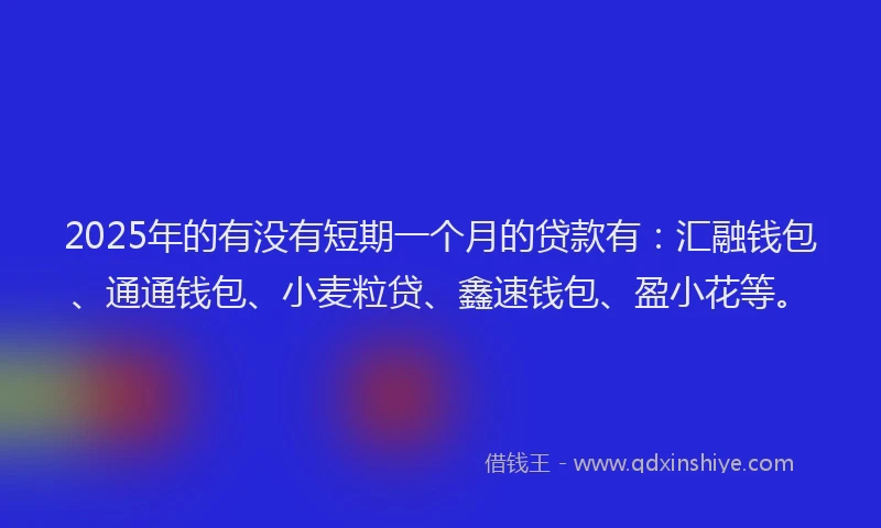2025年的有没有短期一个月的贷款有：汇融钱包、通通钱包、小麦粒贷、鑫速钱包、盈小花等。