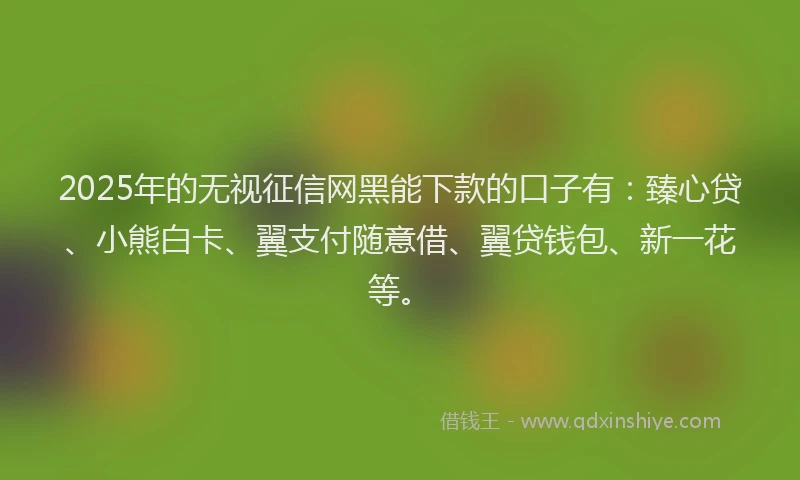2025年的无视征信网黑能下款的口子有：臻心贷、小熊白卡、翼支付随意借、翼贷钱包、新一花等。