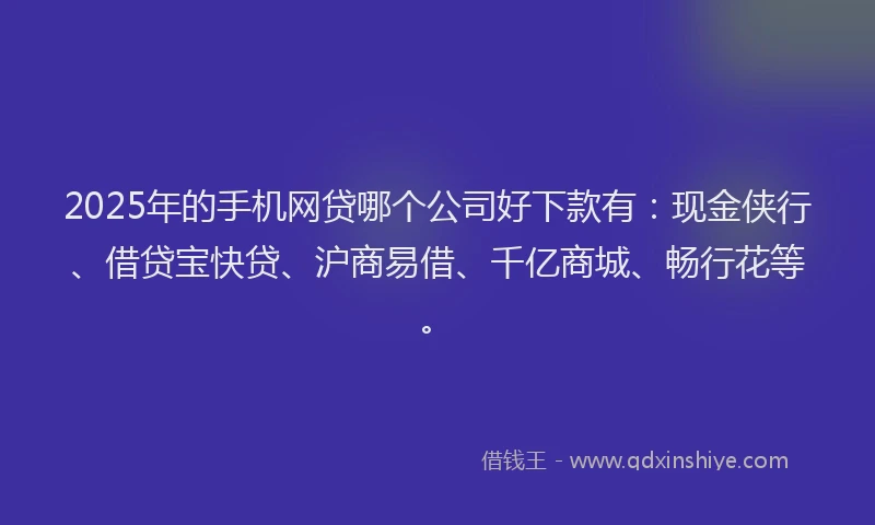 2025年的手机网贷哪个公司好下款有：现金侠行、借贷宝快贷、沪商易借、千亿商城、畅行花等。