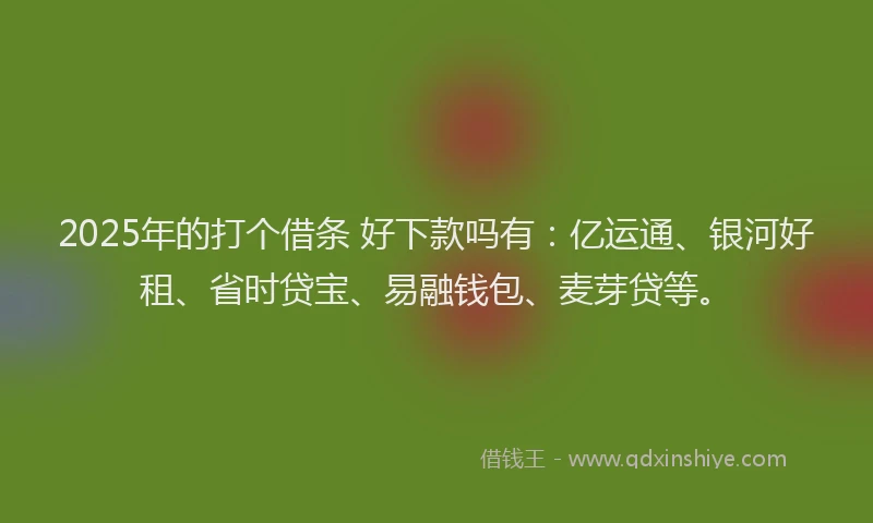 2025年的打个借条 好下款吗有：亿运通、银河好租、省时贷宝、易融钱包、麦芽贷等。