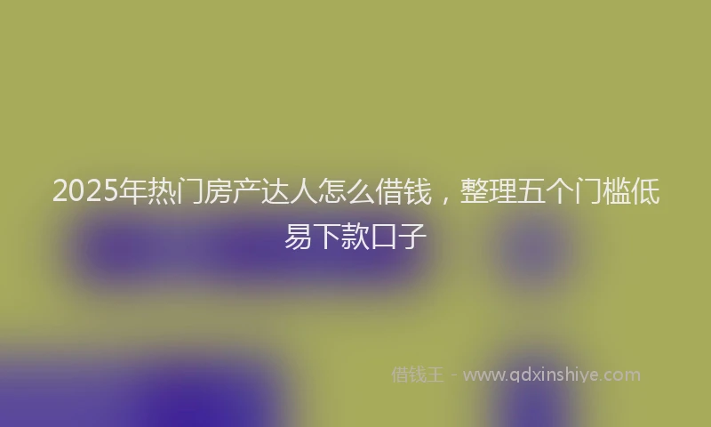 2025年热门房产达人怎么借钱，整理五个门槛低易下款口子