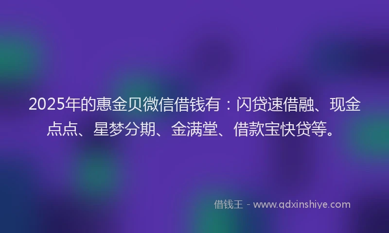 2025年的惠金贝微信借钱有：闪贷速借融、现金点点、星梦分期、金满堂、借款宝快贷等。